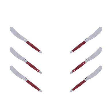 (D) Cheese Knives Butter Spreader Stainless Steel Knife Set Laguiole (6, Red)