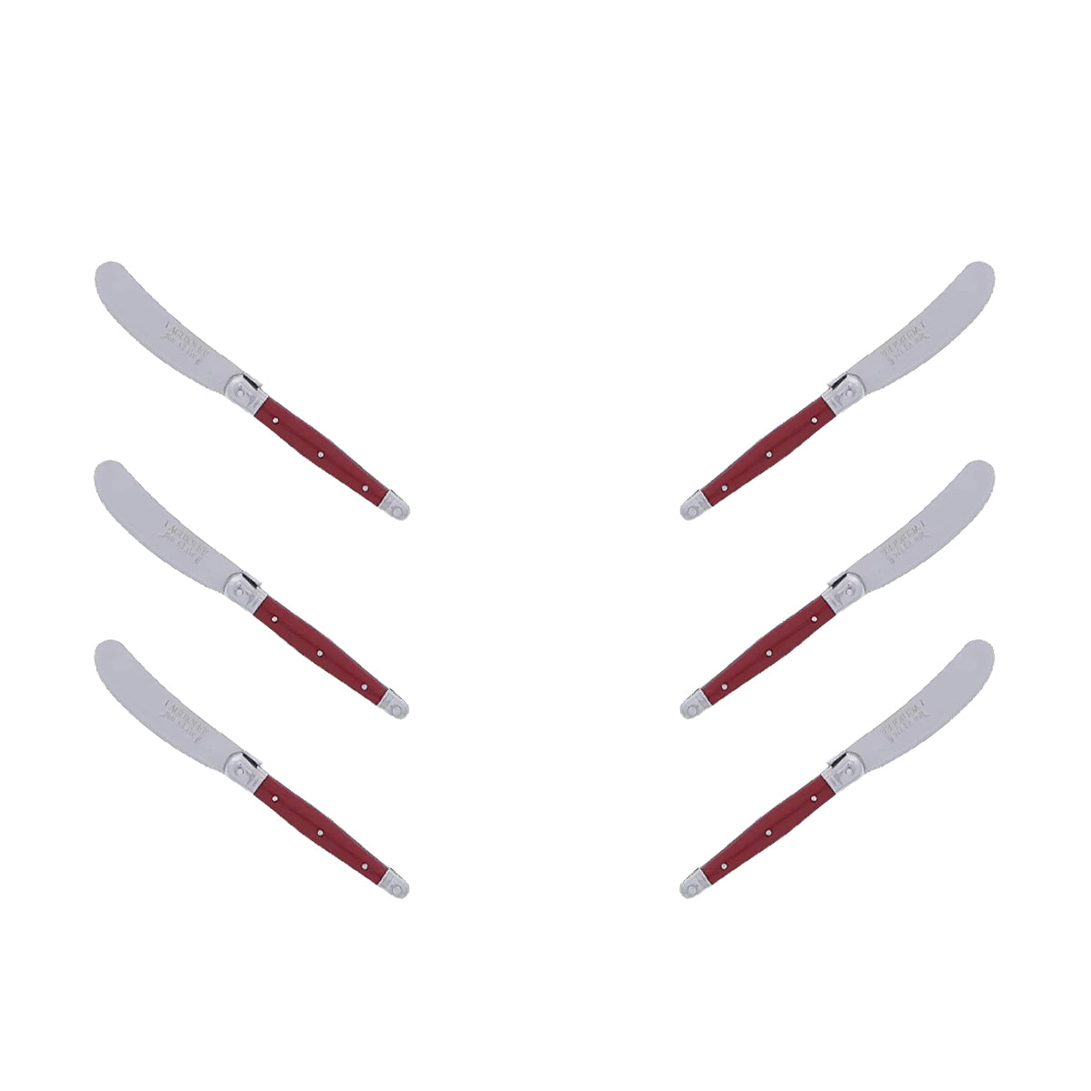 (D) Cheese Knives Butter Spreader Stainless Steel Knife Set Laguiole (6, Red)