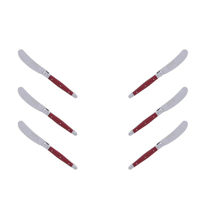 (D) Cheese Knives Butter Spreader Stainless Steel Knife Set Laguiole (6, Red)