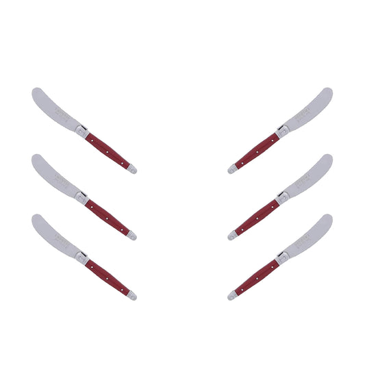 (D) Cheese Knives Butter Spreader Stainless Steel Knife Set Laguiole (6, Red)