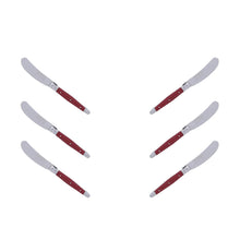 (D) Cheese Knives Butter Spreader Stainless Steel Knife Set Laguiole (6, Red)