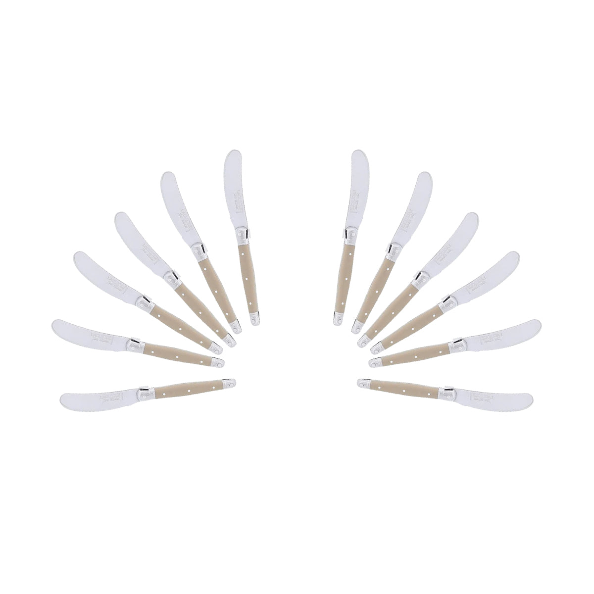 (D) Cheese Knives Butter Spreader Stainless Steel Knife Set Laguiole (12, Taupe)