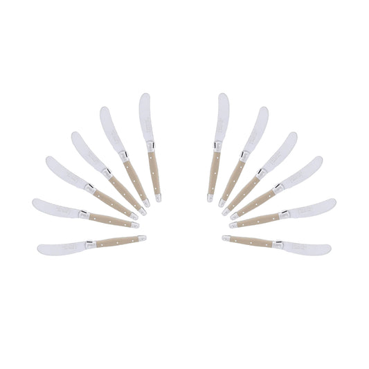 (D) Cheese Knives Butter Spreader Stainless Steel Knife Set Laguiole (12, Taupe)