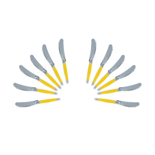 (D) Cheese Knives Butter Spreader Stainless Steel Knife Set Laguiole (12, Yellow)