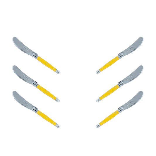 (D) Cheese Knives Butter Spreader Stainless Steel Knife Set Laguiole (6, Yellow)