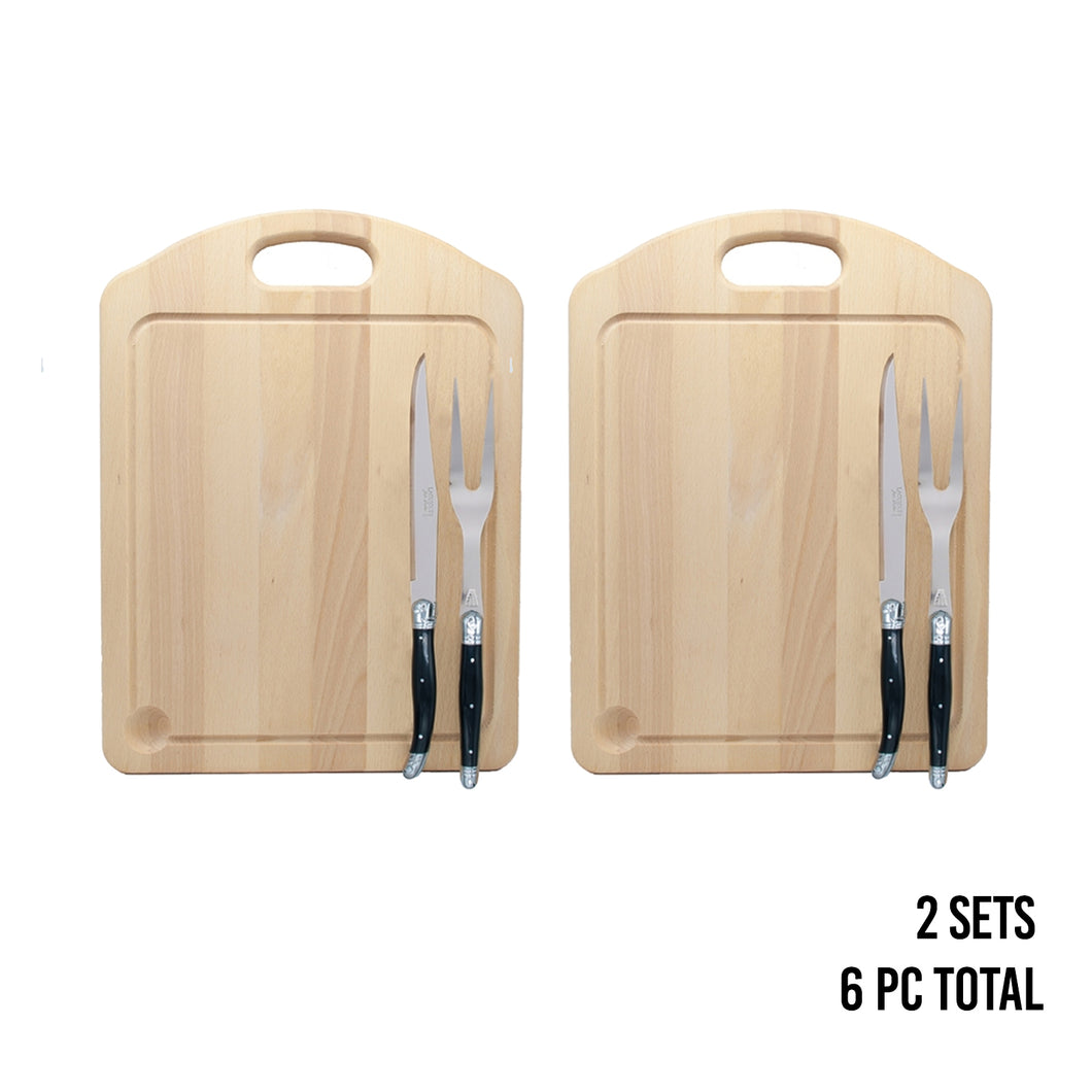 (D) Laguiole French Carving Set and Board, Vintage Cutting Boards 2 PACK (Black)