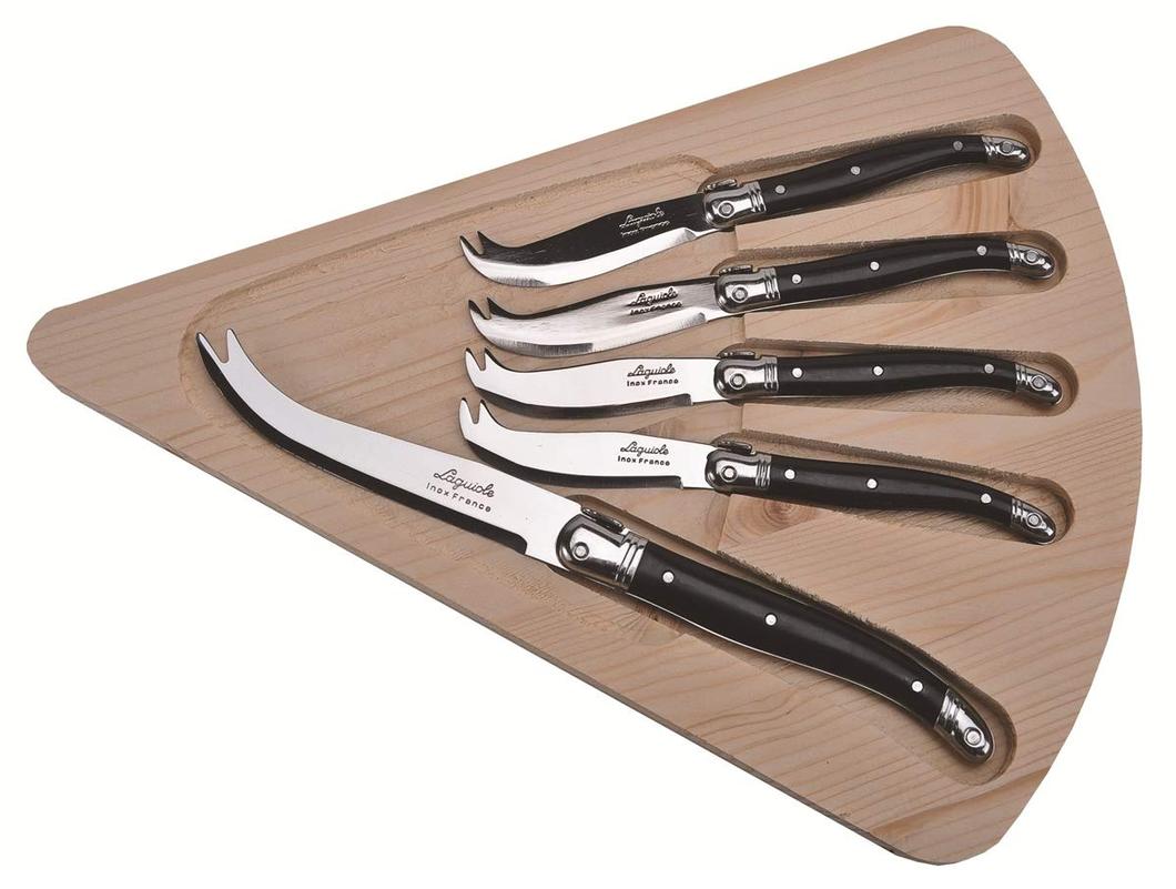 (D) Laguiole Cheese Set, Knives and French Hand Made Cheese Board 2 PACK (Black)