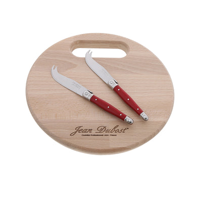 (D) Laguiole French 2pc Cheese Set Red with Round Board, Vintage