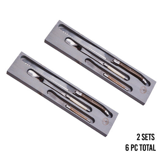 (D) Laguiole Flatware Breakfast Set, Dinner Knives and Jam Spoon 2 PACK (Gray)