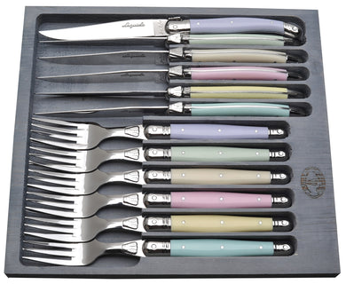 (D) Laguiole Flatware French Hand Made 12pc Cutlery Set Vintage (Pastel)