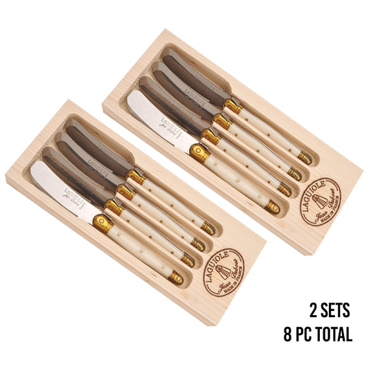 (D) Laguiole Hand Made French 4 Spreaders in Wooden Box Vintage 2 PACK (Ivory)