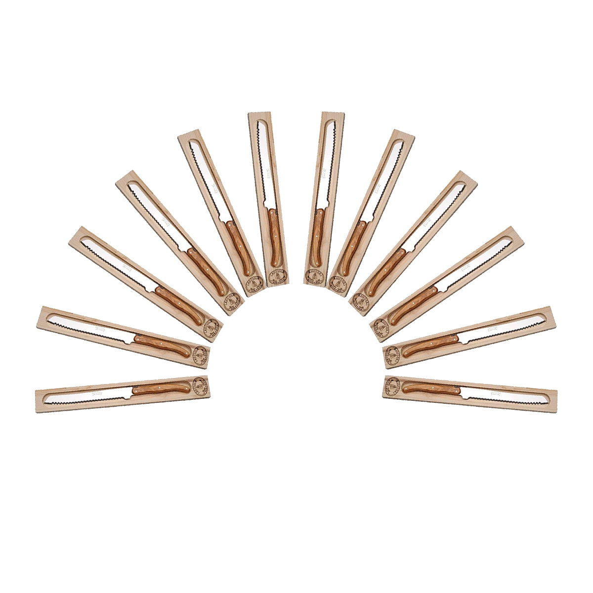 (D) Bread Knife Laguiole French Hand Made Olive Wood, Vintage (12 PC)