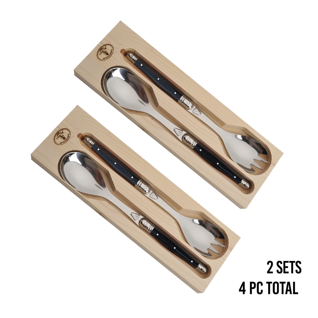 (D) Laguiole Flatware, Jean Dubost Salad Servers in a Tray 2-p 2 PACK (Black)