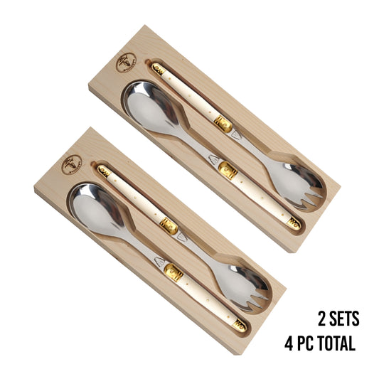 (D) Laguiole Flatware, Jean Dubost Salad Servers in a Tray 2-p 2 PACK (Ivory)
