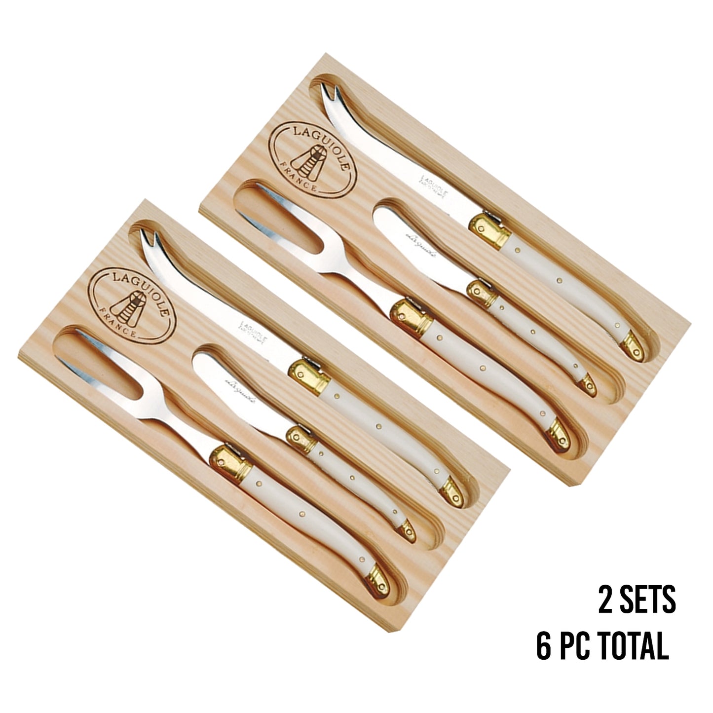 (D) Laguiole Flatware French 3pc Cheese Set Knives, Vintage 2 PACK (Ivory)
