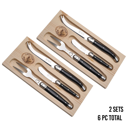 (D) Laguiole Flatware French 3pc Cheese Set Knives, Vintage 2 PACK (Black)