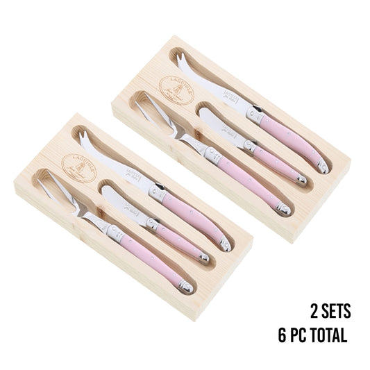 (D) Laguiole Flatware French 3pc Cheese Set Knives, Vintage 2 PACK (Pink)
