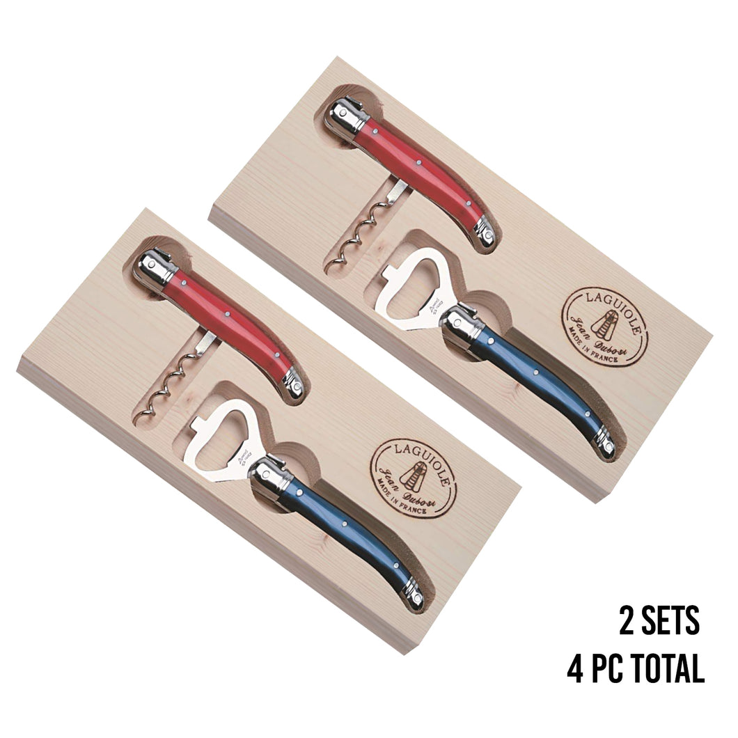(D) Laguiole French Corkscrew and Bottle Opener Set Vintage 2 PACK (Red, Blue)