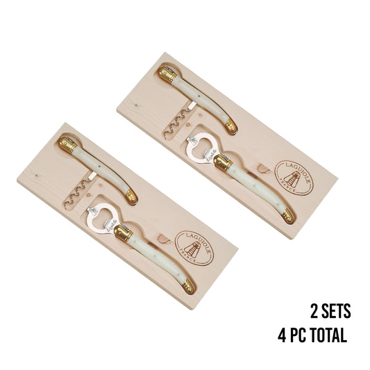 (D) Laguiole Hand Made French Corkscrew, Bottle Opener, Vintage 2 PACK (Ivory)