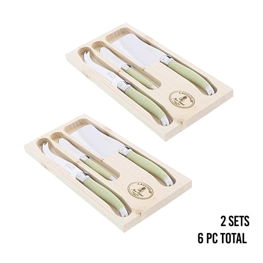 (D) Laguiole Hand Made French Cheese Set in Tray 3pc Vintage 2 PACK (Green)
