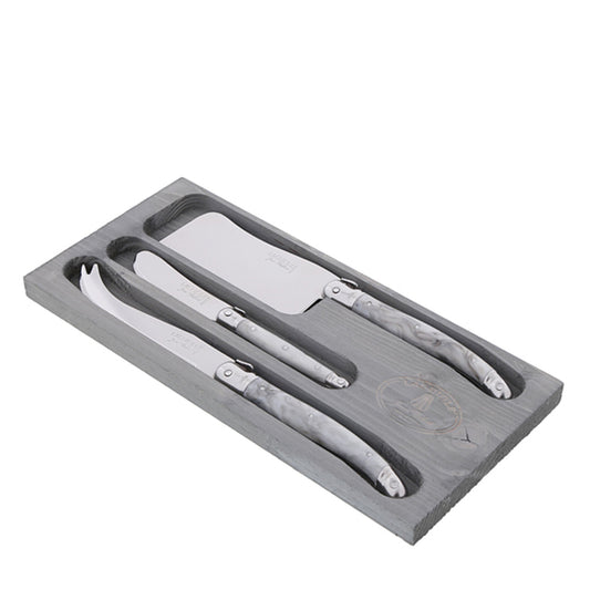 (D) Laguiole French 3pc Cheese Set in Tray with"Marble" Acrylic, Vintage