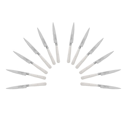 (D) Steak Knife 8 Inch Laguiole French Hand Made, Vintage (12 PC White)