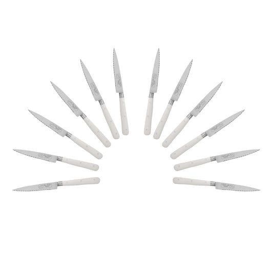 (D) Steak Knife 8 Inch Laguiole French Hand Made, Vintage (12 PC White)