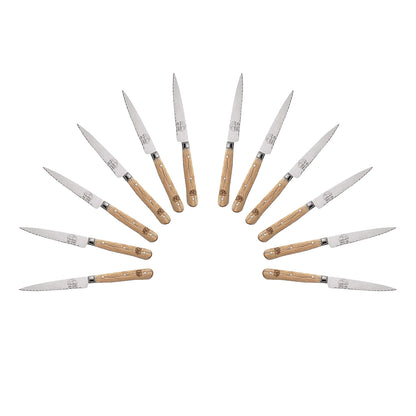 (D) Steak Knife 8 Inch Laguiole French Hand Made, Vintage (12 PC Wood)