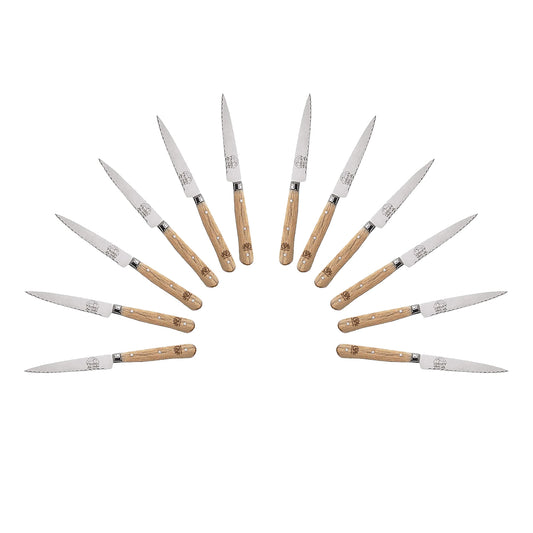 (D) Steak Knife 8 Inch Laguiole French Hand Made, Vintage (12 PC Wood)
