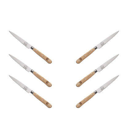 (D) Steak Knife 8 Inch Laguiole French Hand Made, Vintage (6 PC Wood)