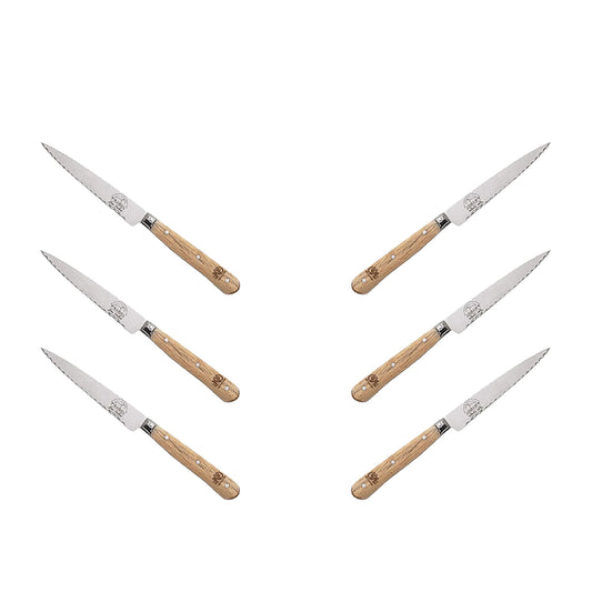 (D) Steak Knife 8 Inch Laguiole French Hand Made, Vintage (6 PC Wood)