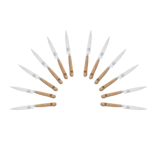 (D) Kitchen Knife Multi Purpose Laguiole French Hand Made Vintage (12 PC Wood)