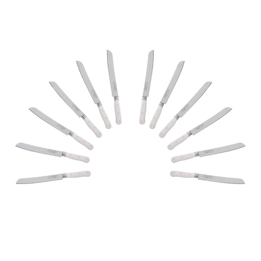 (D) Bread Knife Laguiole French Hand Made Pradel, Vintage (12 PC White)