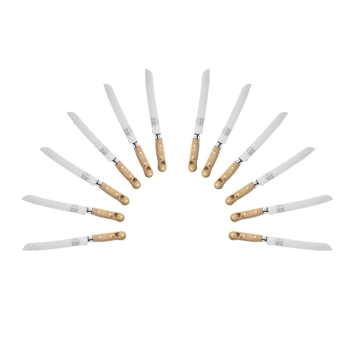 (D) Bread Knife Laguiole French Hand Made Pradel, Vintage (12 PC Wood)