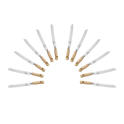 (D) Bread Knife Laguiole French Hand Made Pradel, Vintage (12 PC Wood)