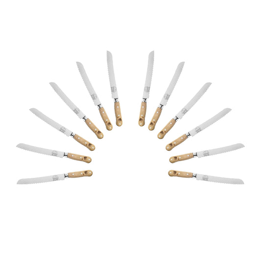 (D) Bread Knife Laguiole French Hand Made Pradel, Vintage (12 PC Wood)