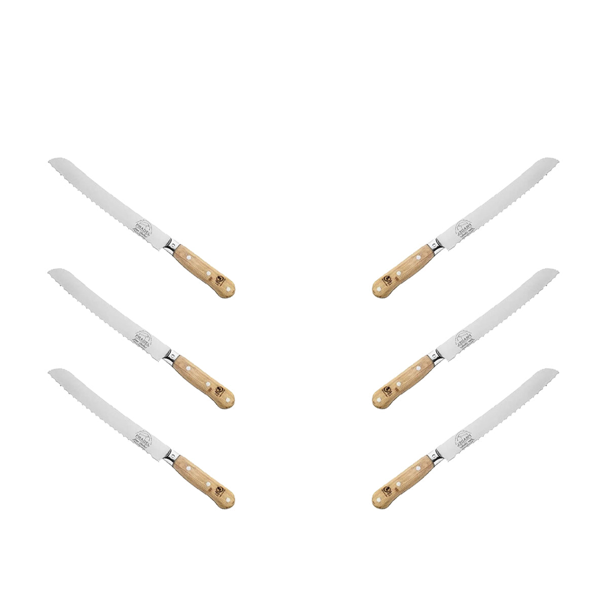 (D) Bread Knife Laguiole French Hand Made Pradel, Vintage (6 PC Wood)