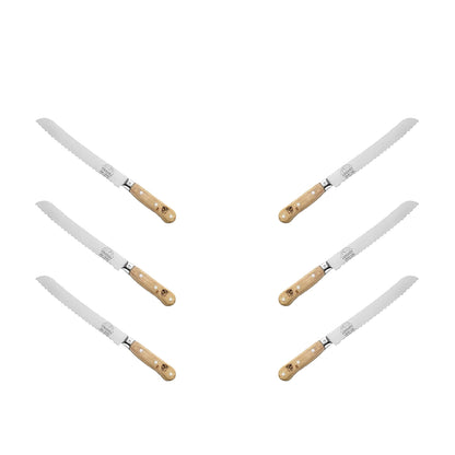(D) Bread Knife Laguiole French Hand Made Pradel, Vintage (6 PC Wood)