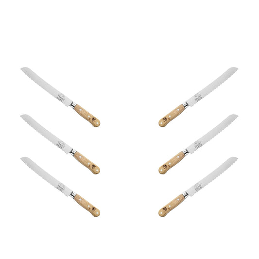 (D) Bread Knife Laguiole French Hand Made Pradel, Vintage (6 PC Wood)