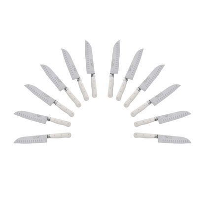 (D) Santoku Knife Laguiole French Hand Made, Vintage (12, White)