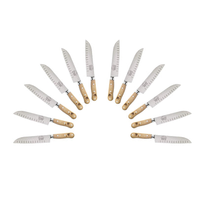 (D) Santoku Knife Laguiole French Hand Made, Vintage (12 PC Wood)
