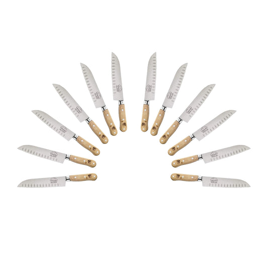 (D) Santoku Knife Laguiole French Hand Made, Vintage (12 PC Wood)