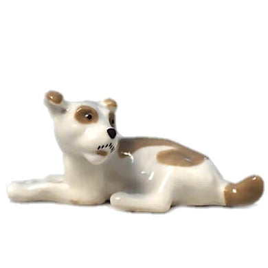(D) Royalty Porcelain Lomonosov Animal Figurine White Brown Mongrel Dog Puppy