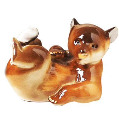(D) Royalty Porcelain Lomonosov Animal Figurine Brown Bear Laying 5 Inch
