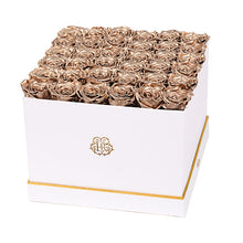 (D) Luxury Long Lasting Roses in a White Box, Preserved Flowers 10'' (Gold)