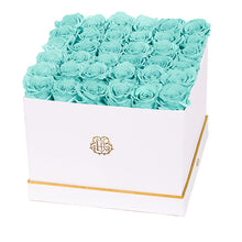 (D) Luxury Long Lasting Roses in a White Box, Preserved Flowers 10'' (Blue)