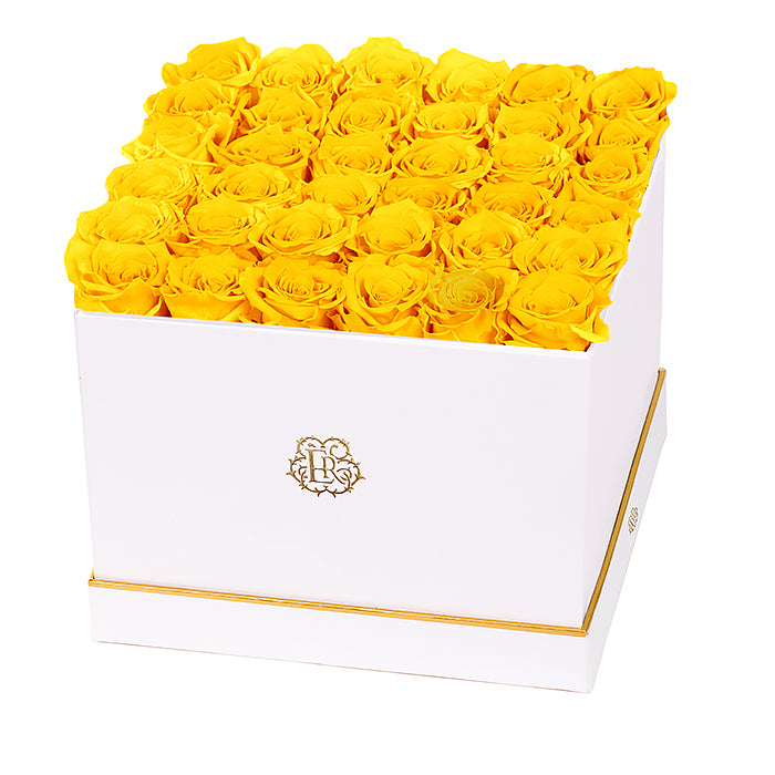 (D) Luxury Long Lasting Roses in a White Box, Preserved Flowers 10'' (Yellow)