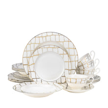 Royalty Porcelain 20pc Dinner Set for 4, 24K Gold, Premium Bone China, Luxe Gold