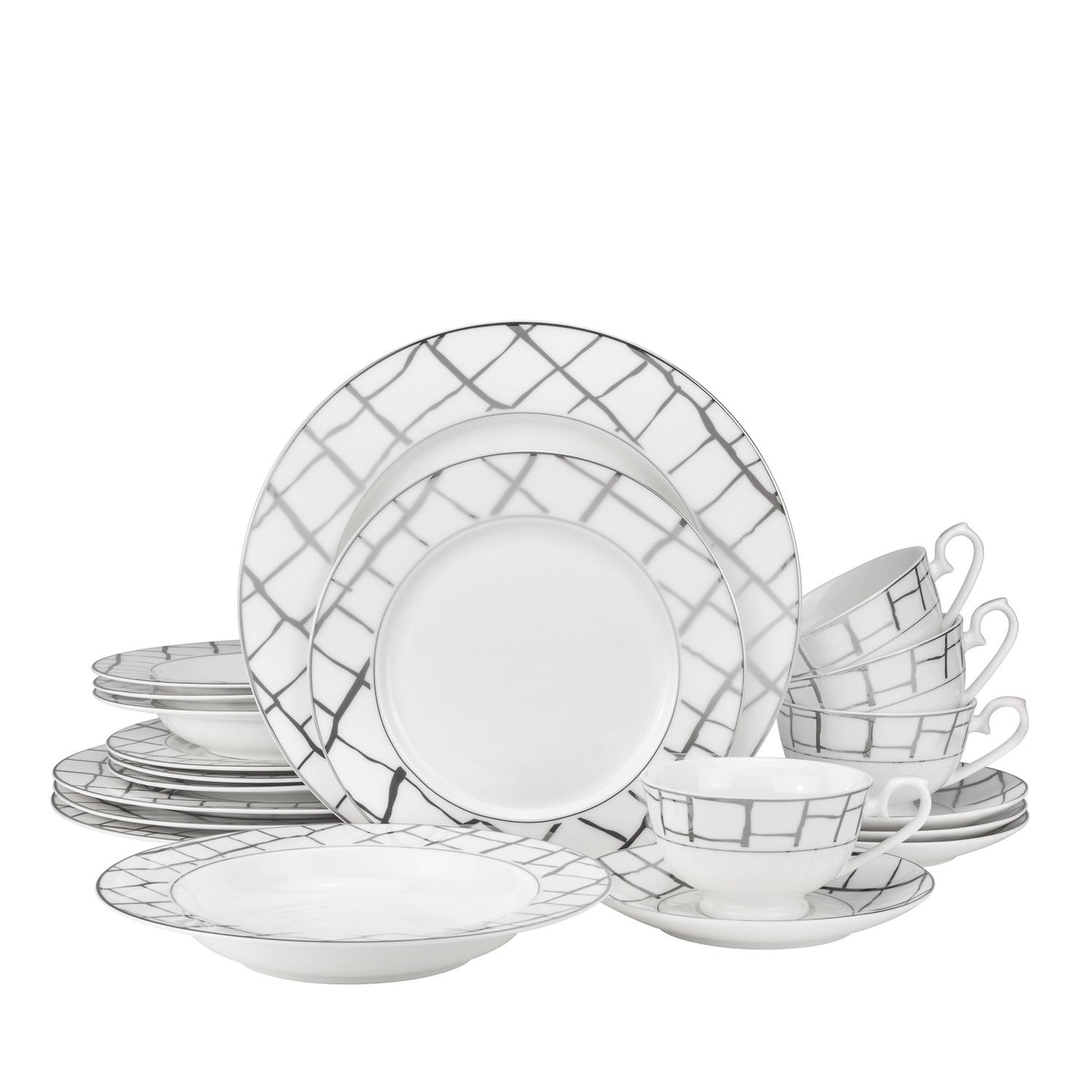 Royalty Porcelain 5-pc Dinner Set for 1, Premium Bone China (Luxe Platinum)