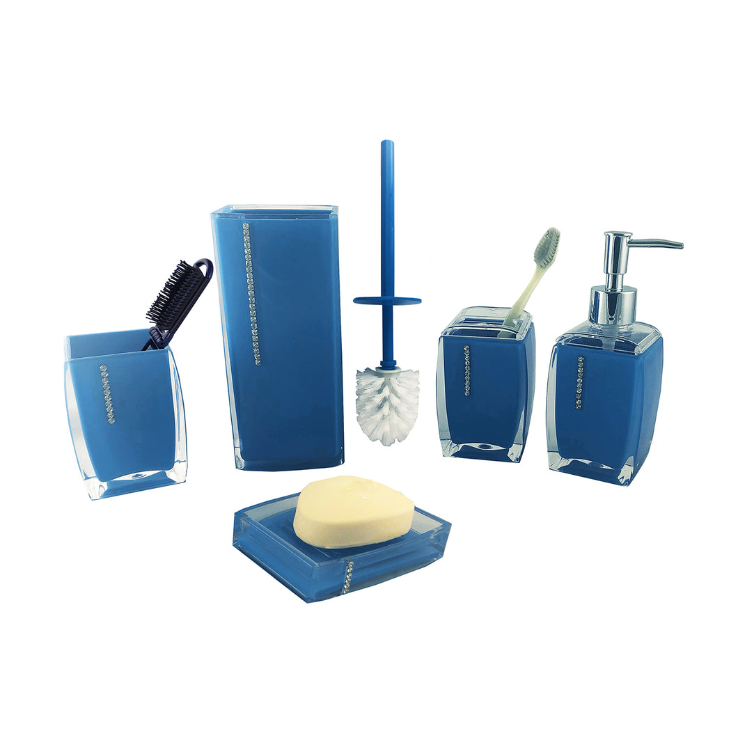 (D) Bathroom Set with Soap Dispenser Toothbrush Holder 7pc (Blue)